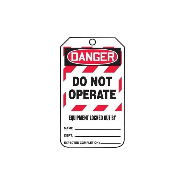 Accuform Safety Tags, DANGER DO NOT OPERATE EQUIPMENT LOCKED OUT, 5.75in x 3.25in, HS-Laminate, 5PK MLT409LTM - main